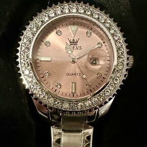 Olevs Pink Dial Silver Watch